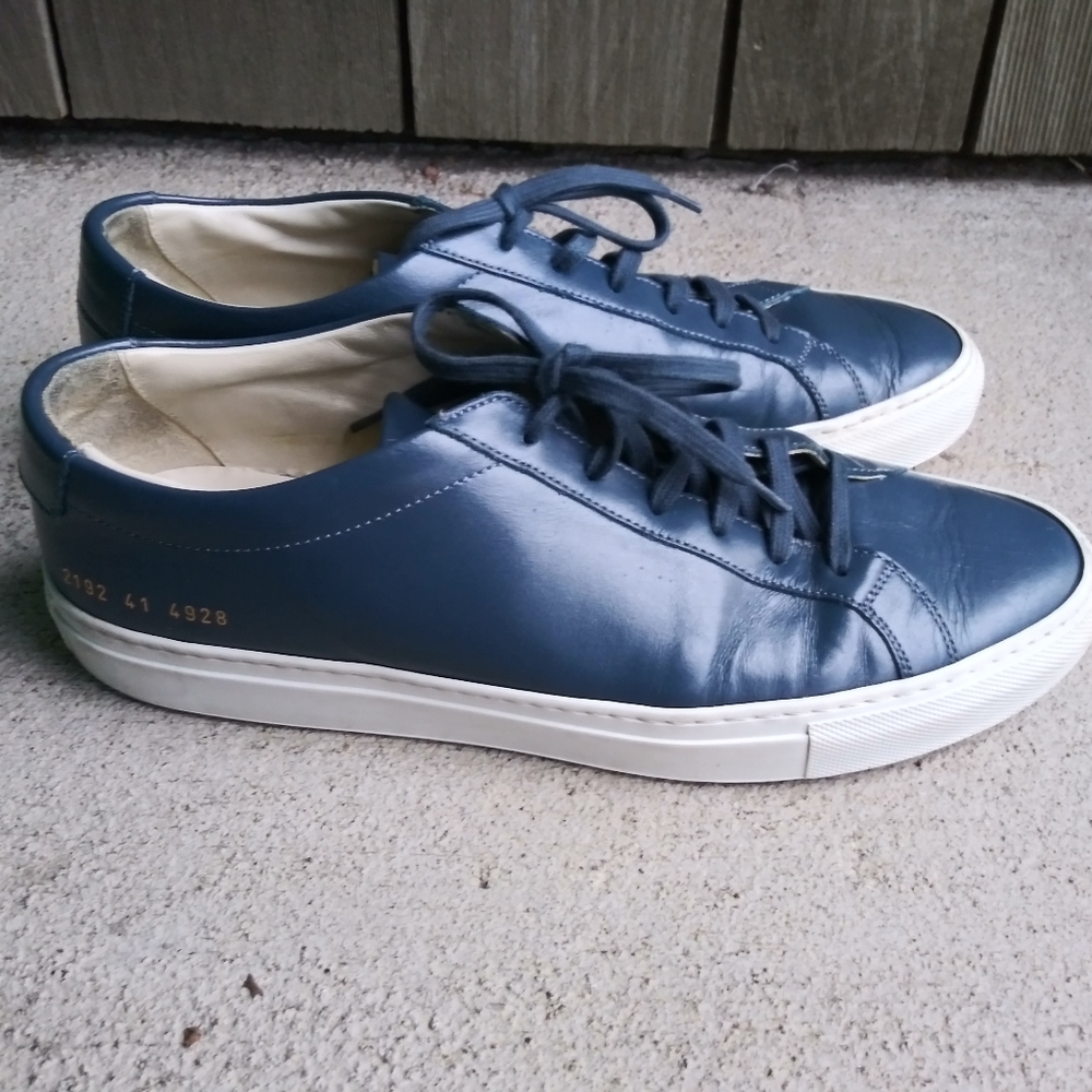 Womens Common Project Blue Leather Sneaker Shoes Size 41 - Picture 3 of 9